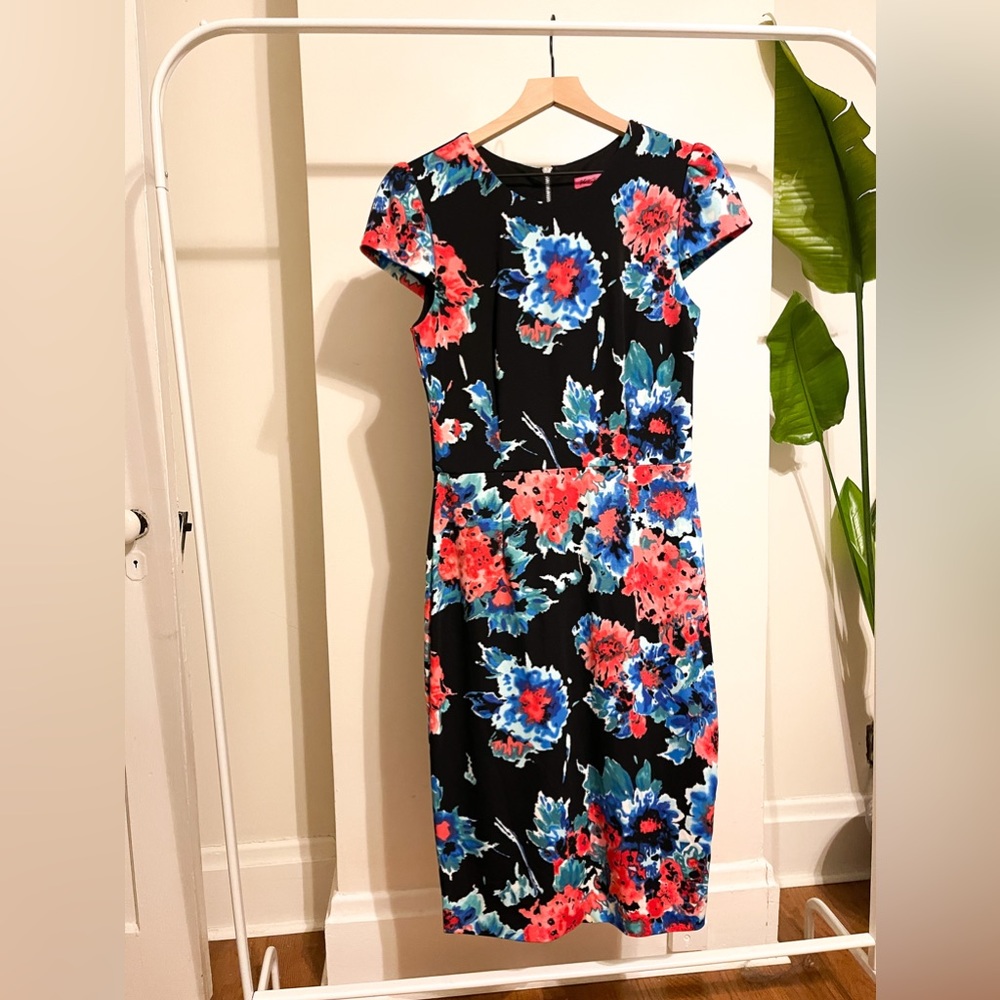Capped Sleeve, Floral Midi Dress - Perfect Wedding Guest Dress for Cold Months